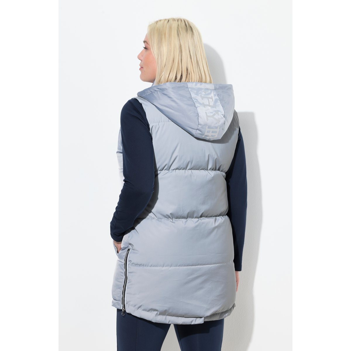 Gilet matelassé long à capuche amovible gris argent, ULLA POPKEN