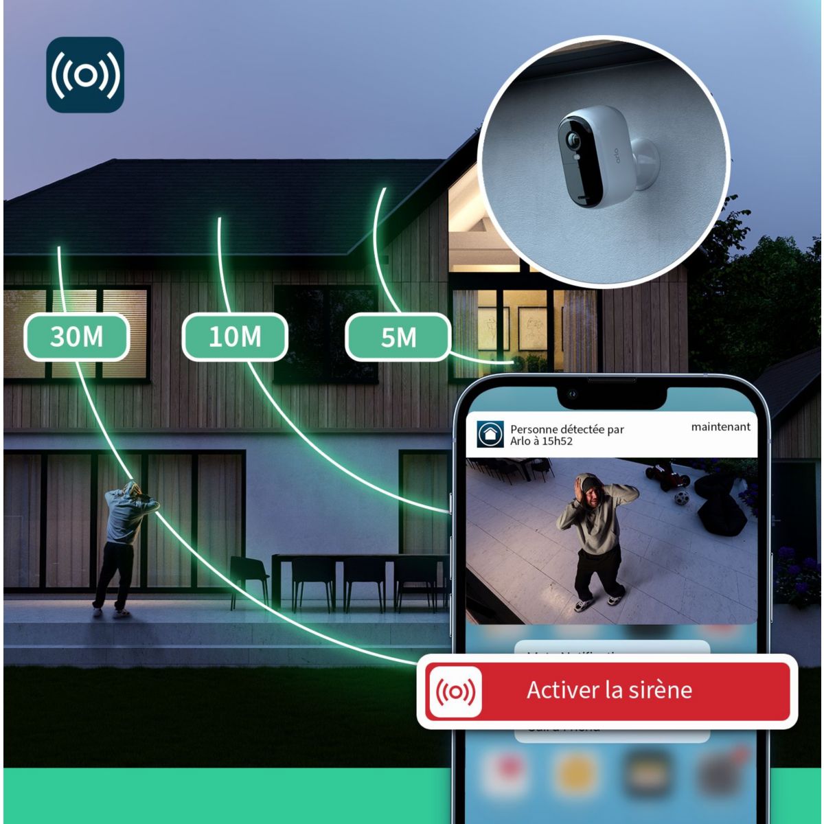 Caméra de surveillance 3 caméras Essential 2K couleur unique, ARLO
