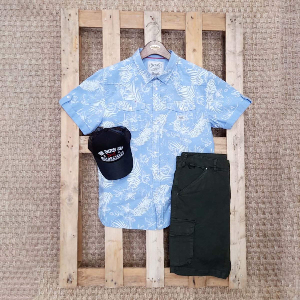 Chemise en coton Chambray bleu/blanc, VON DUTCH