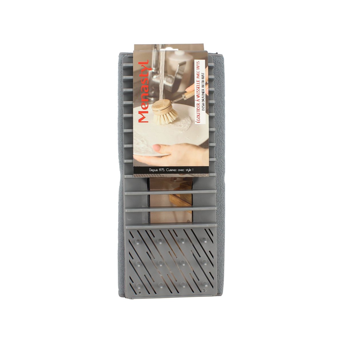 Egouttoir en polypropylène avec tapis en polyester gris, MENASTYL