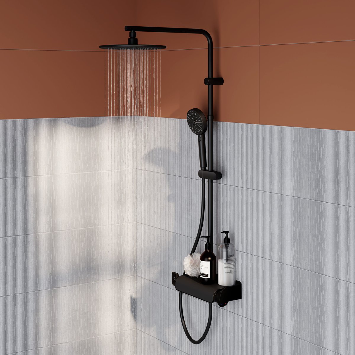 Lot de 2 colonnes de douche avec mitigeur, EASY noir, SENSEA