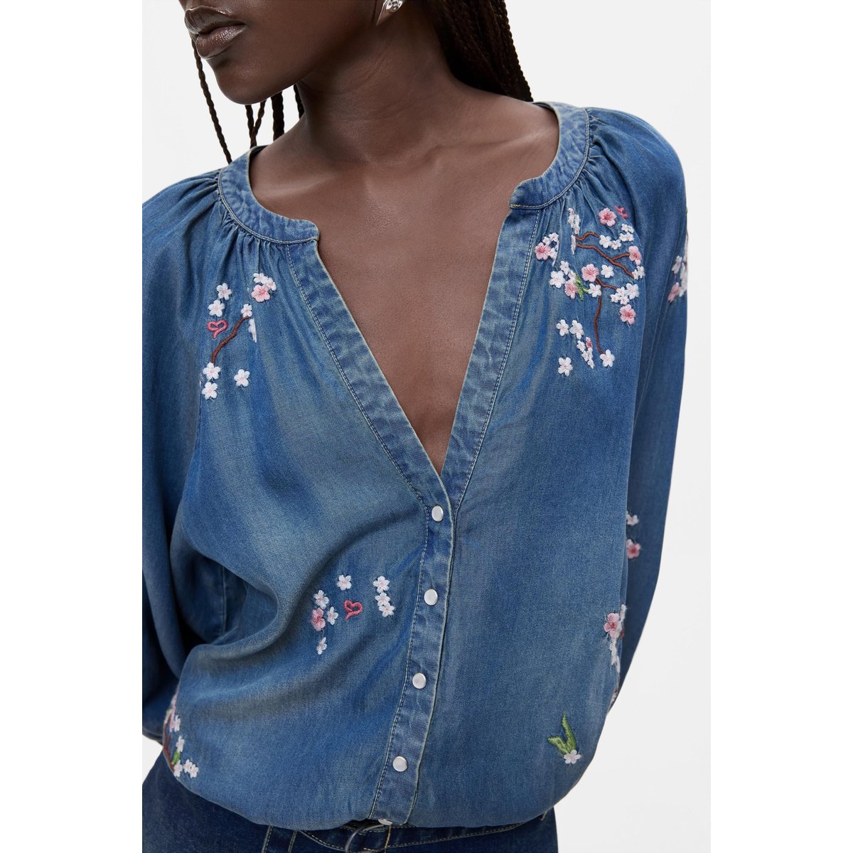 Robe courte brodée bleu denim, DESIGUAL