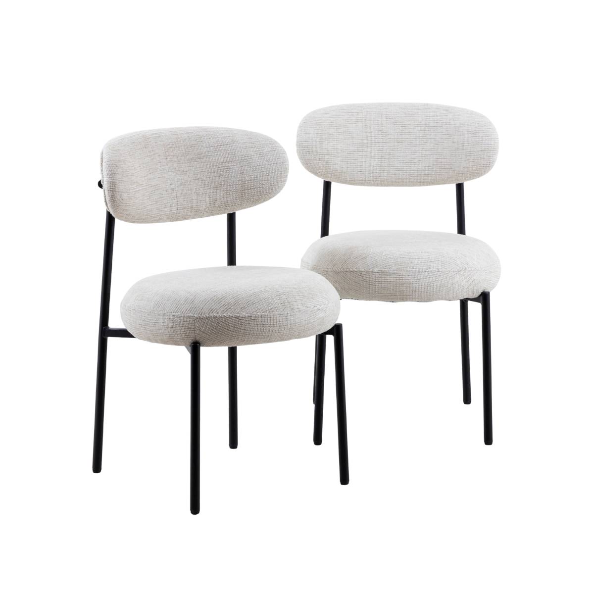 Lot de 2 chaises en tissu et métal JANIS blanc, MADE IN MEUBLES 