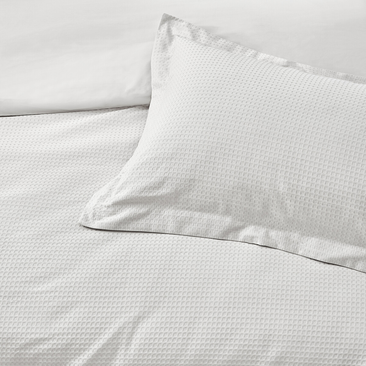 Waffle Cotton Textured Duvet Cover and Pillowcase Set white, YARD