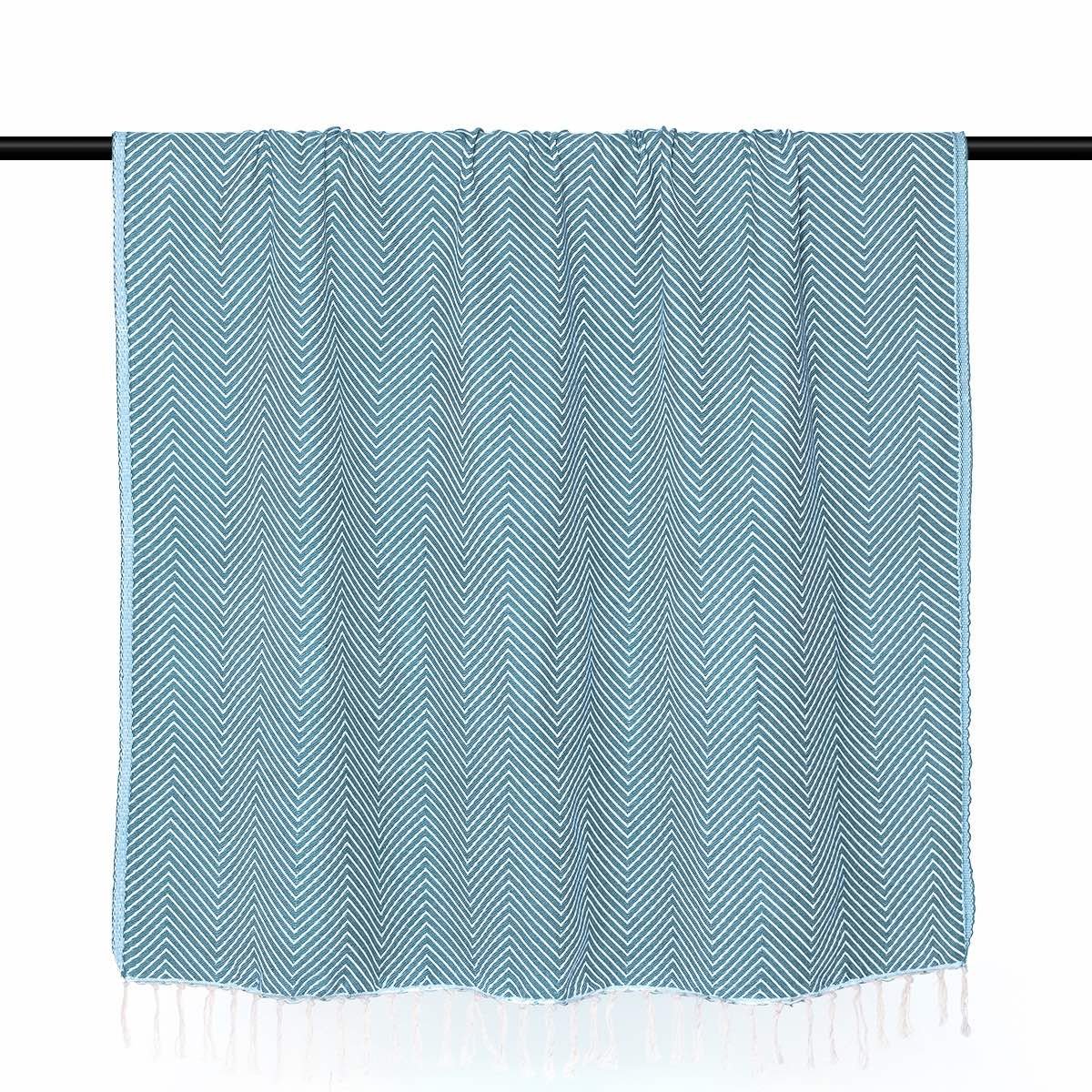 Plaid coton AMSTERDAM bleu pétrole, FEBRONIE