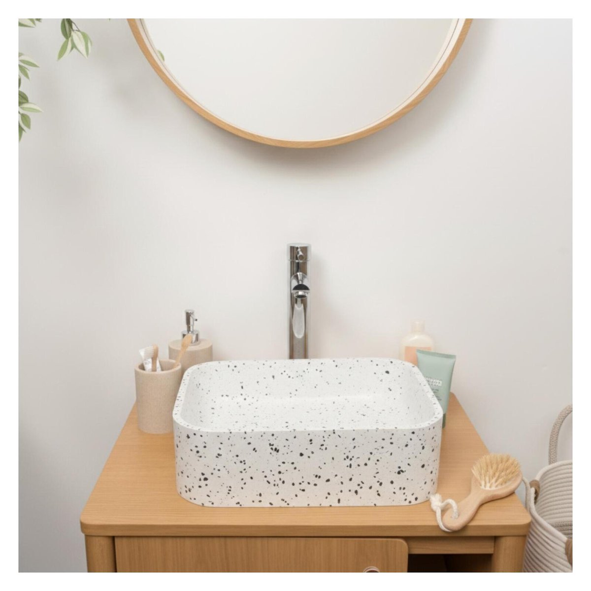 Vasque à poser rectangle en terrazzo blanc 45x38cm MILA blanc, MOB IN