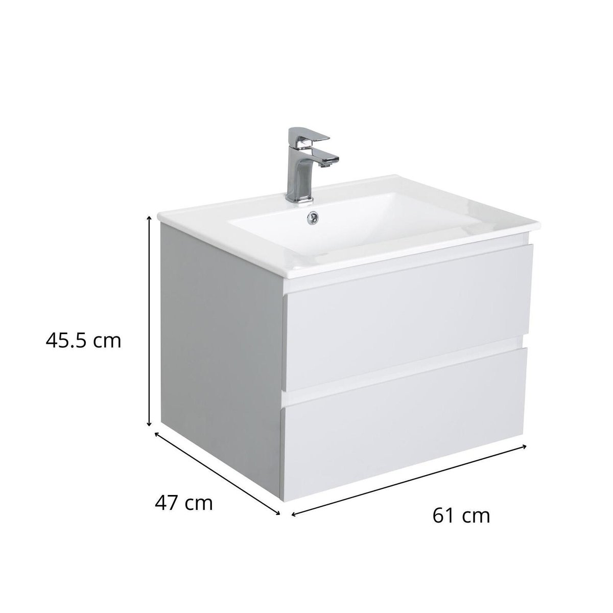 Ensemble simple vasque 60cm avec plan céramique et robinet chromé SORRENTO blanc brillant, MOB IN