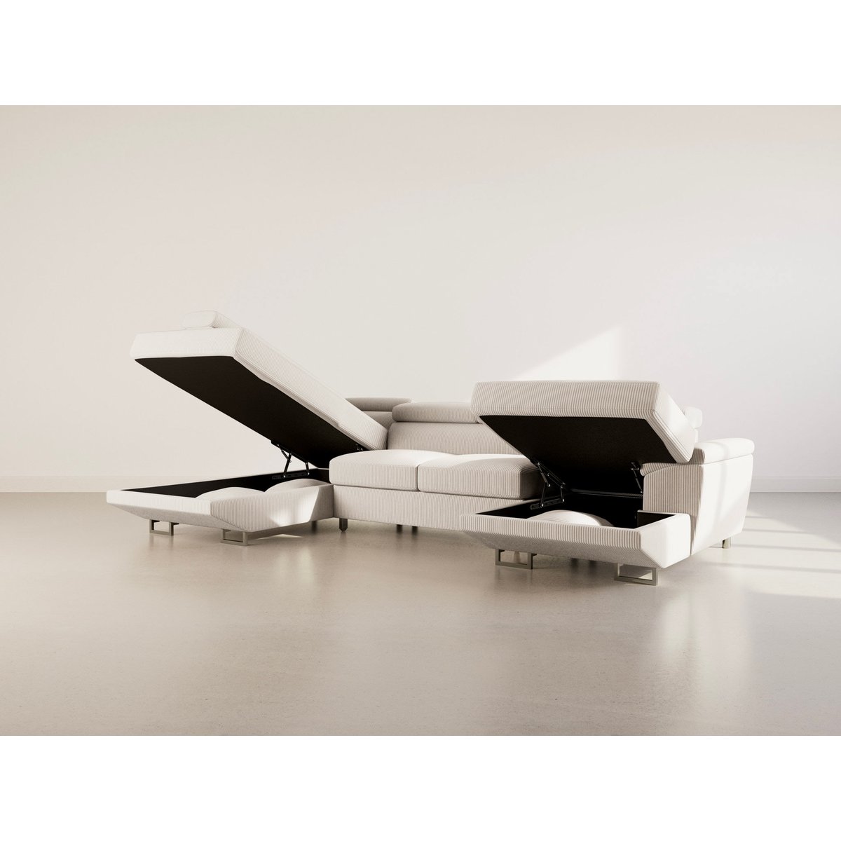 Canapé panoramique convertible velours côtelé, BAOJI beige, BEST MOBILIER