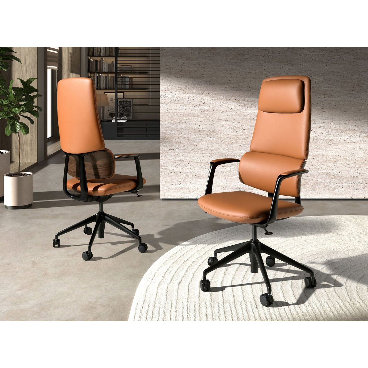 Chaise de bureau pivotante en similicuir noyer | brun | noir, ANGEL CERDA
