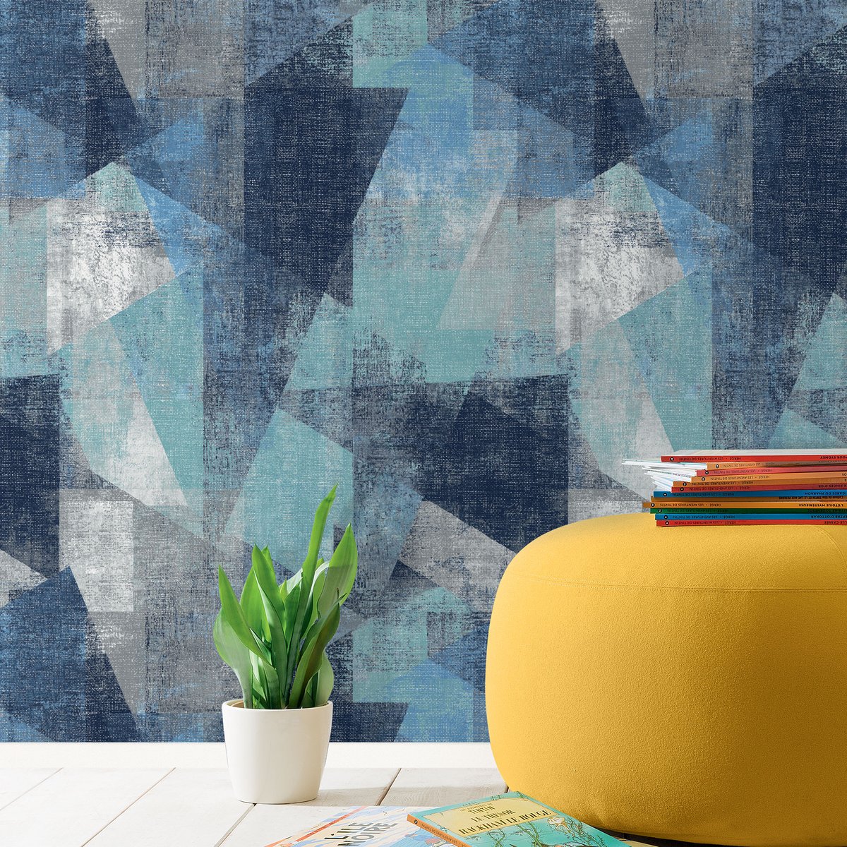 Papier peint géométrique bleue bleu, HEXOA