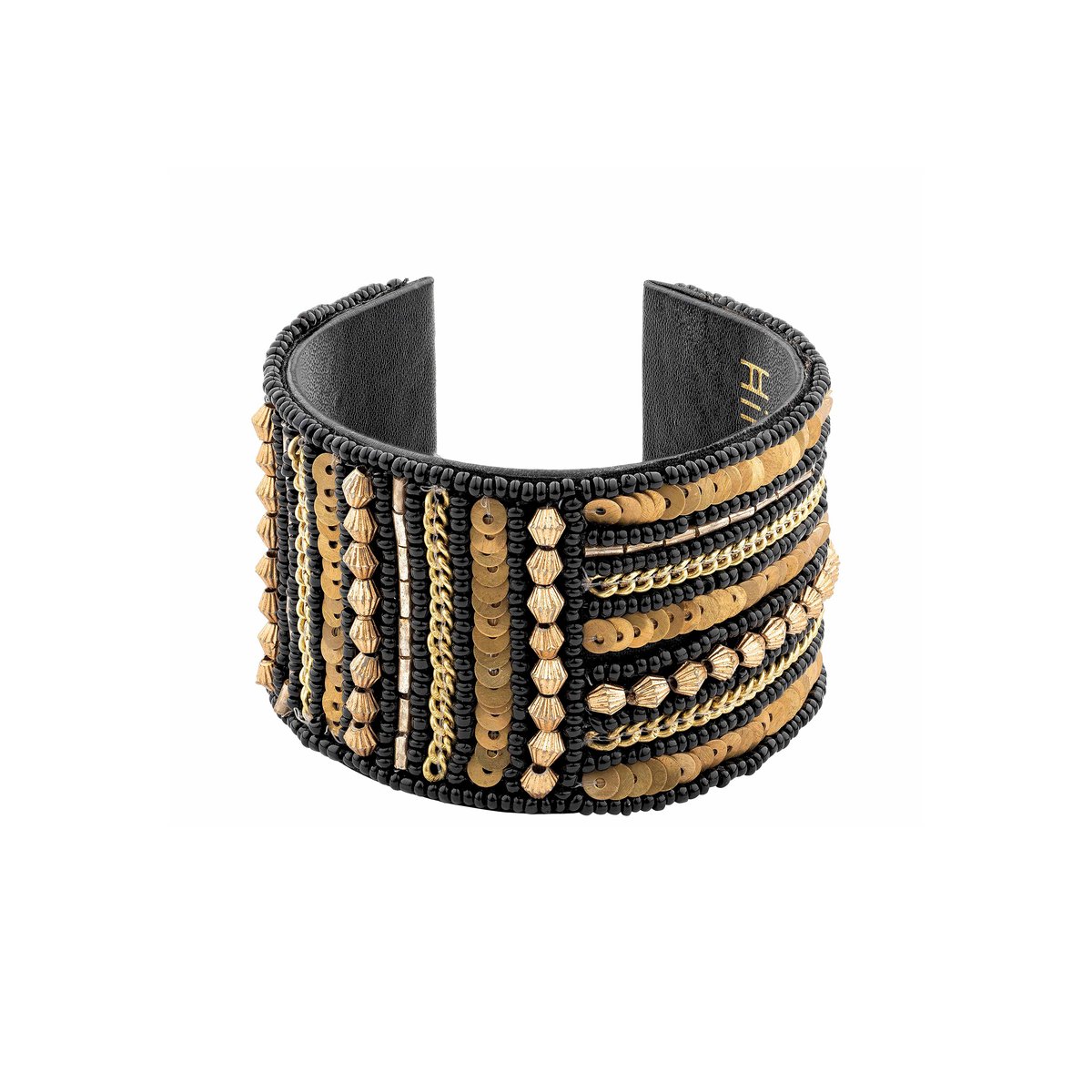 Bracelet manchette réglable perles tissées RUADA noir, HIPANEMA