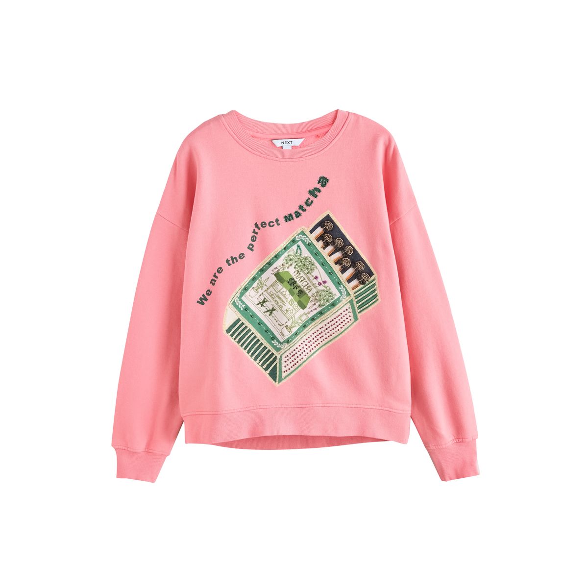 Sweat à imprimé matcha orné de perles rose, NEXT