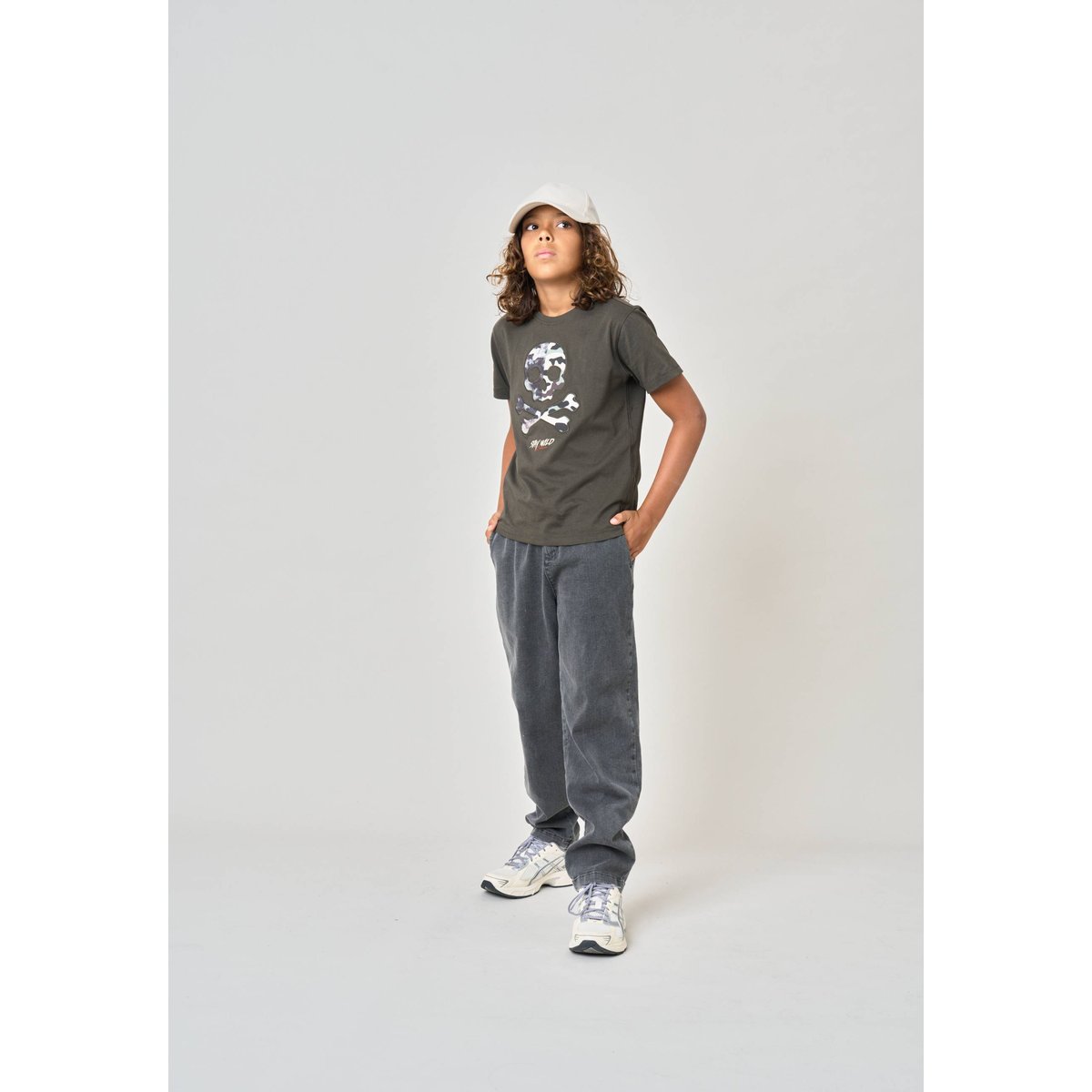 T-shirt regular garçon en 100% coton jersey imprimé crâne camouflage MURKY vert militaire, DEELUXE