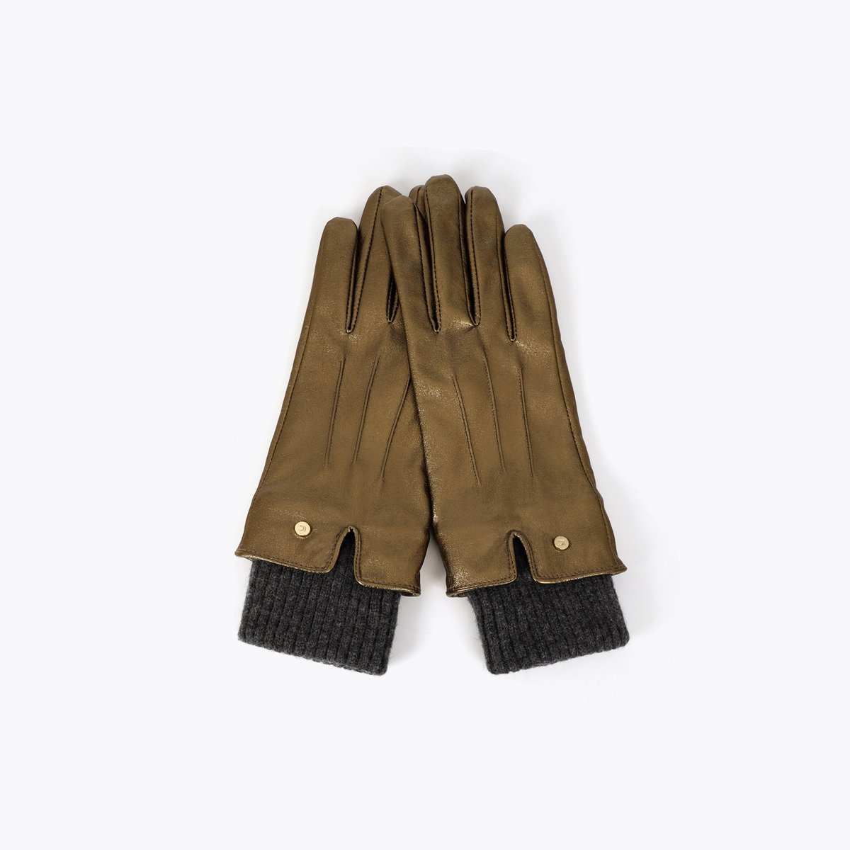 Gants effet cuir métallique à poignet tricoté bronze, LOLA CASADEMUNT