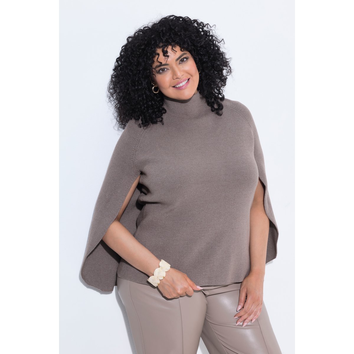 Pull esprit cape, maille chinée marron pâle, ULLA POPKEN