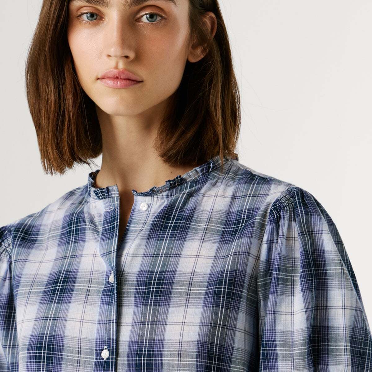 Blouse À Carreaux Avec Volants bleu des profondeurs, PEPE JEANS