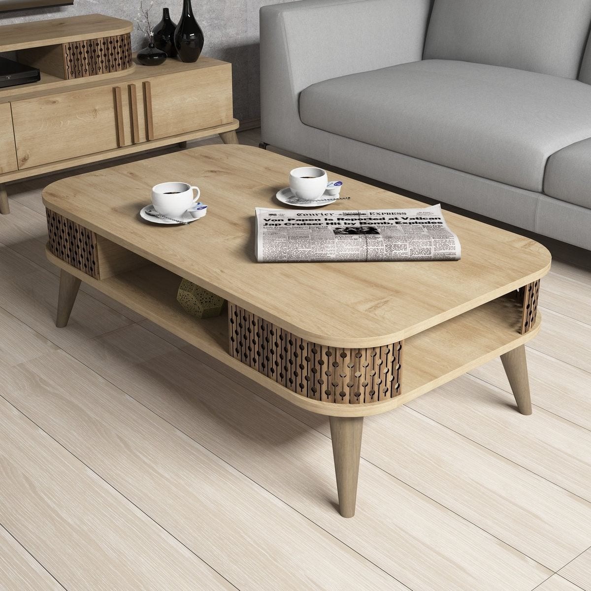Table basse avec niche de rangement - ETTA chêne, HOMIFAB