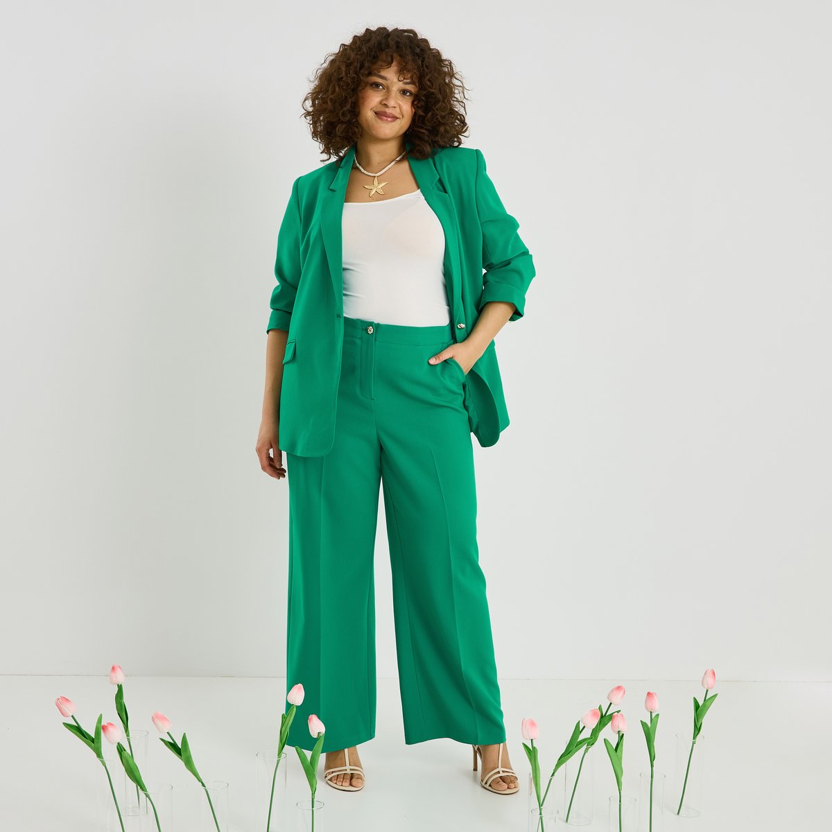 Pantalon large taille élastiquée vert, GRAIN DE MALICE