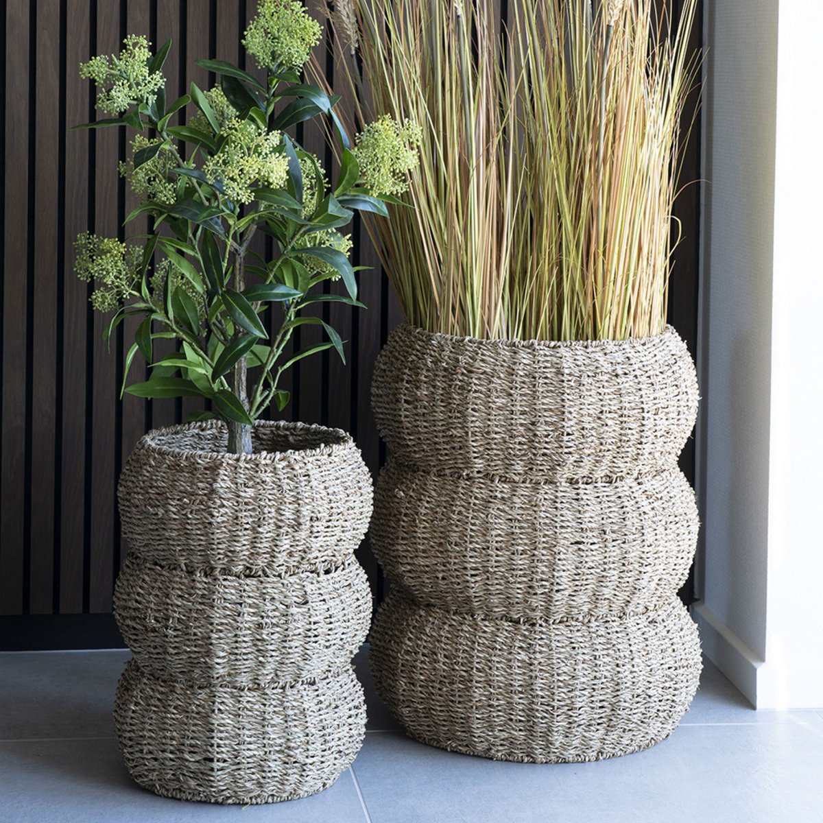 Lot de 2 paniers en jonc de mer- SARBAS naturel, HOUSE NORDIC
