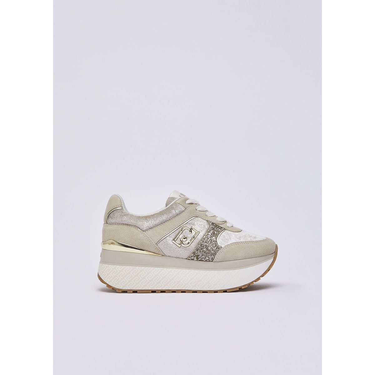 Baskets super plateforme effet velours blanc et beige, LIU JO