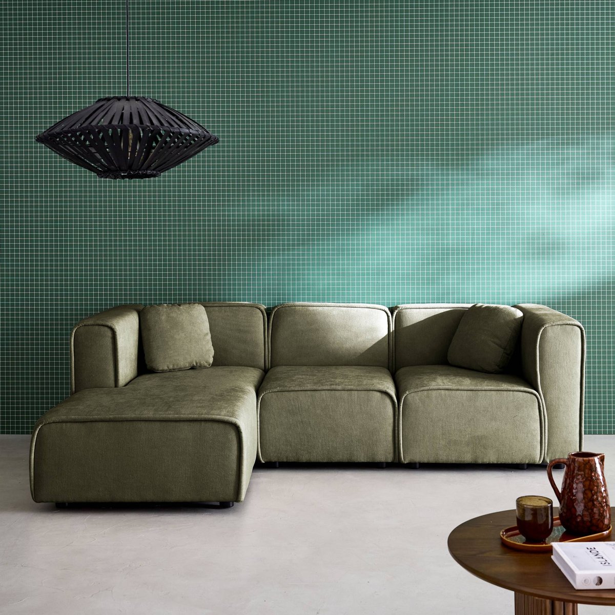 Canapé d'angle gauche 3 places tissu LESTER kaki, SWEEEK