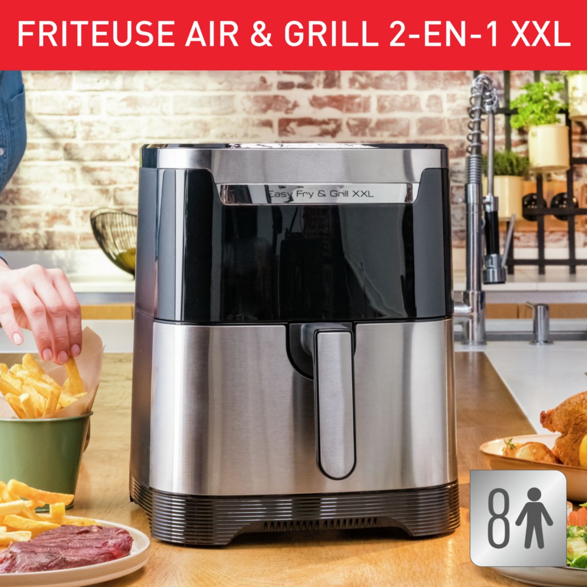 Friteuse sans huile EZ801D10 XXL 2 en 1 air & grill 6L couleur unique, MOULINEX