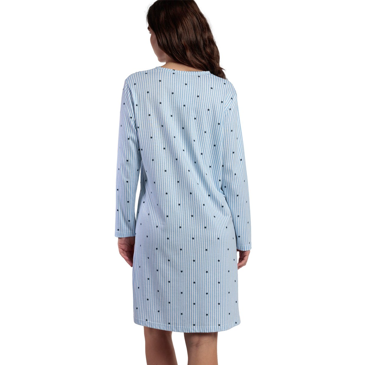 Chemise de nuit manches longues col rond Stripes And Stars bleu, ADMAS