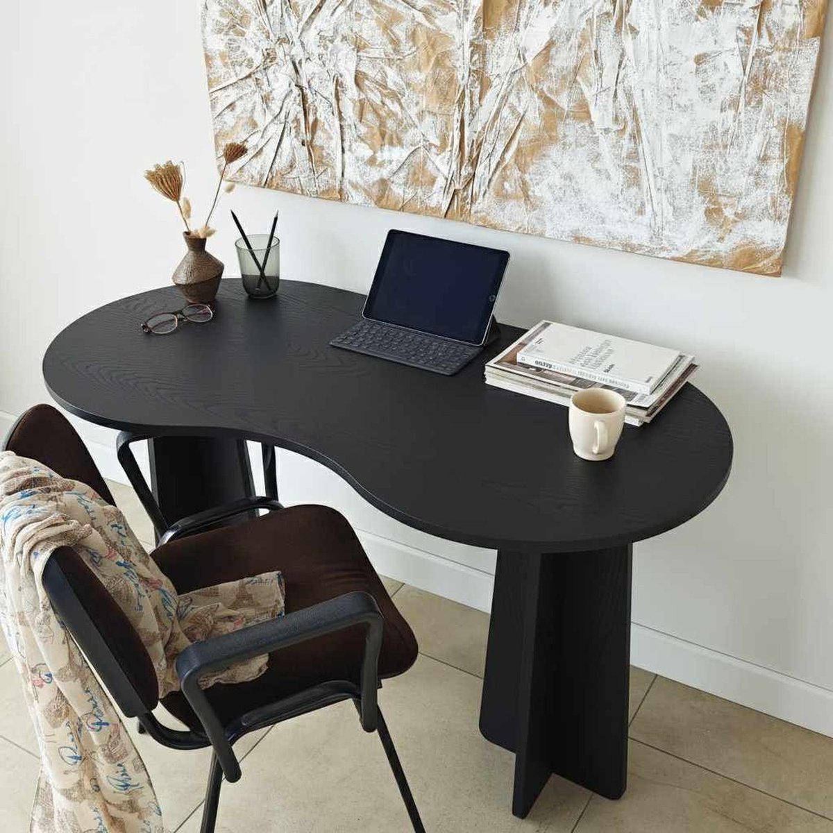 Bureau asymétrique design organique BERLIN noir, TOILINUX