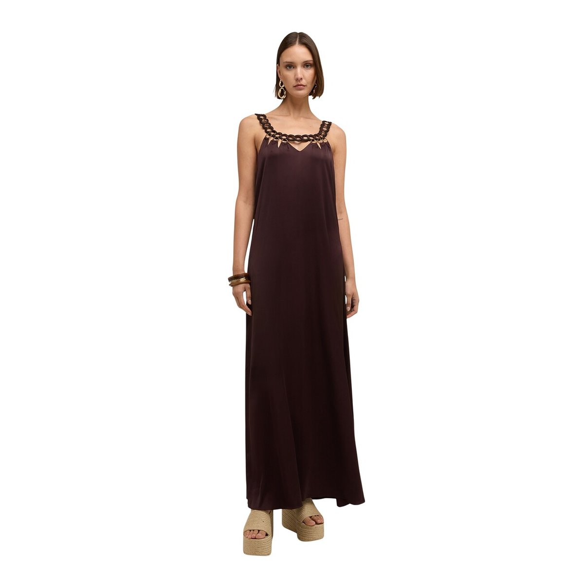 Robe longue avec détail métallique marron, MOTIVI