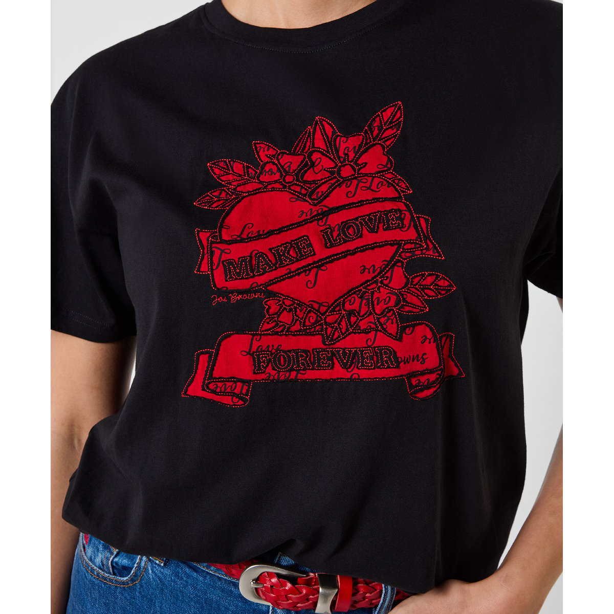 T-Shirt à Manches Courtes Brodé Love Forever noir, JOE BROWNS