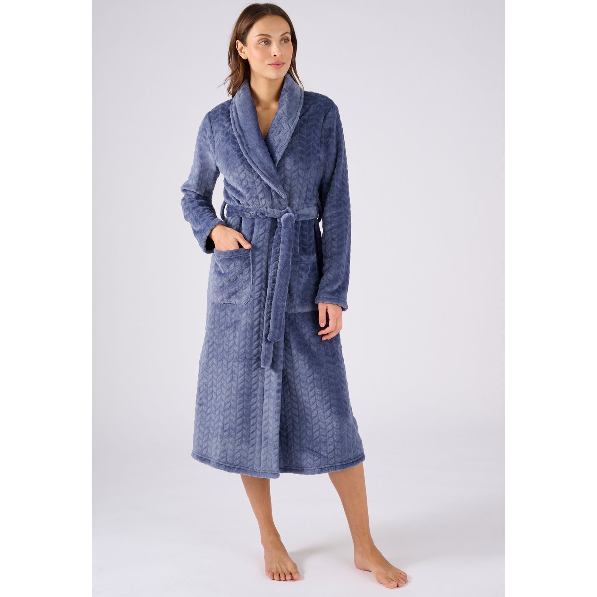 Robe de chambre Thermolactyl en maille douce bleu nuit, DAMART