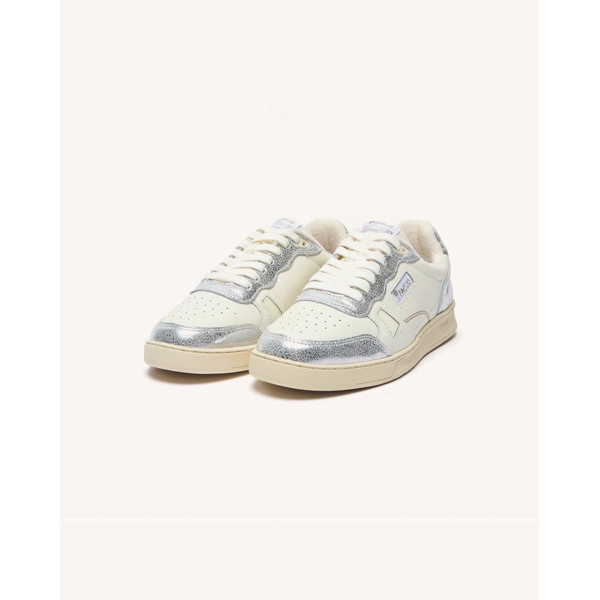 Baskets basses cuir COMMUTE 1 blanc et argenté, FAGUO