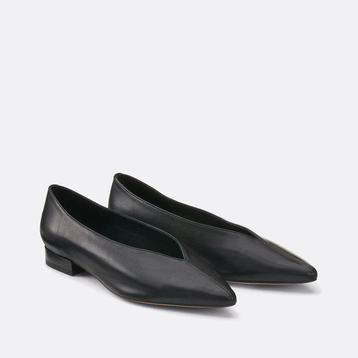 Ballerine pointue à talon plat en cuir noir, LA REDOUTE COLLECTIONS