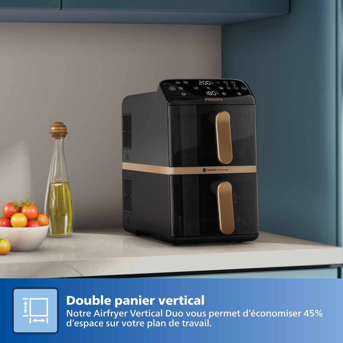 Friteuse sans huile NA462/70 Friteuse sans huile Vertical Duo Noir/Cuivre, Série 4000 10L (5+5L) couleur unique, PHILIPS