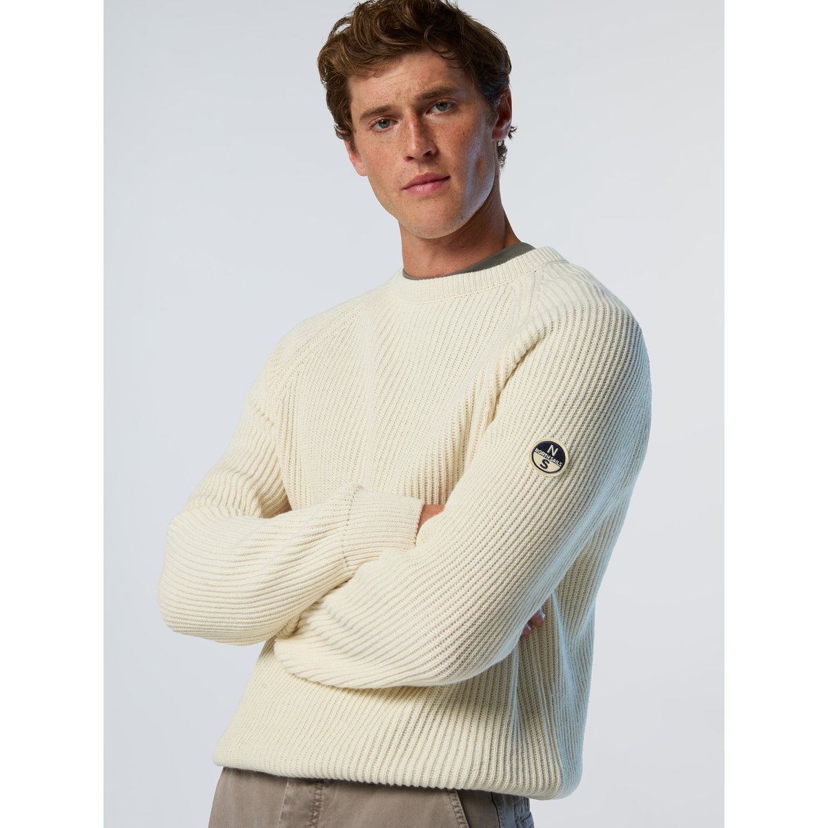 Pull ras du cou côtelé pêcheur crème, NORTH SAILS