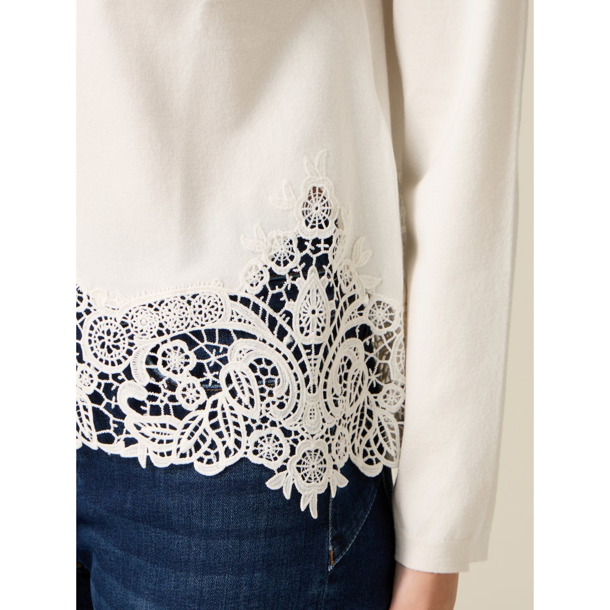 Pull avec insert en dentelle blanc, OLTRE
