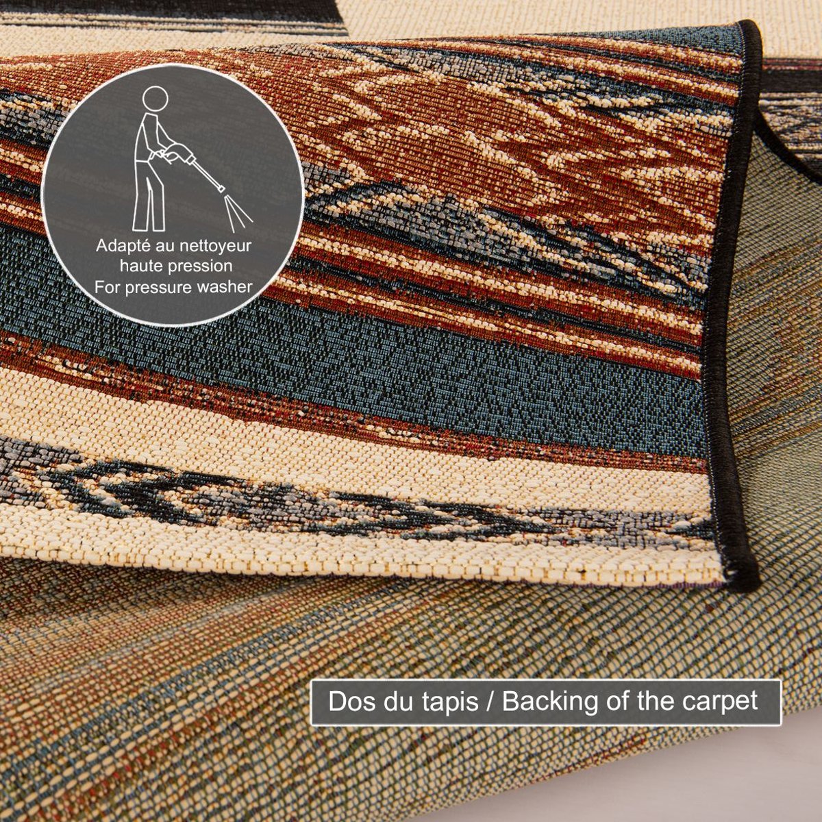 Tapis d'extérieur tissé plat à motifs géométriques - AURORA beige multicolore, GINO FALCONE