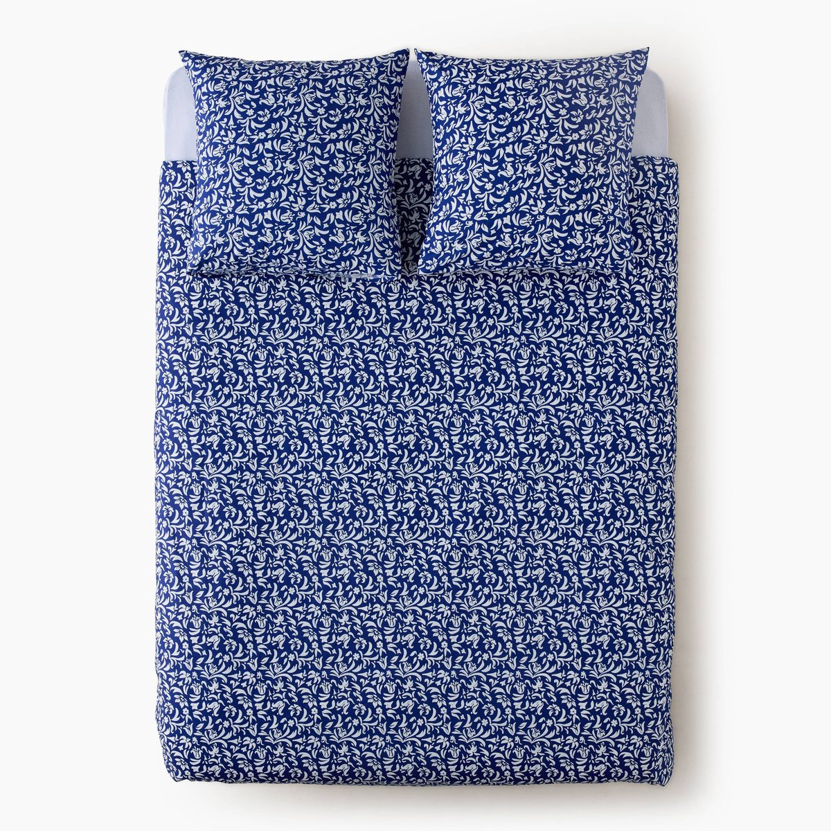 Lot housse de couette et taies d'oreillers carrées, imprimé, 220x240cm, 100% coton bio 57 fils/cm2 , GOTS electrique, MONOPRIX