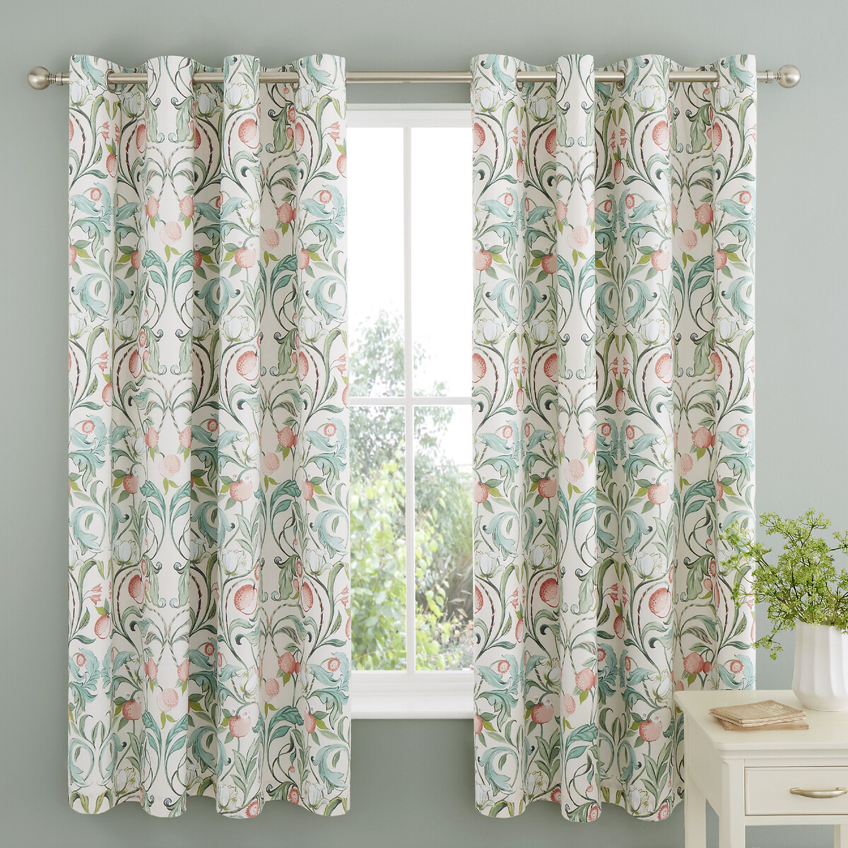 Clarence Floral Lined Eyelet Curtains green, CATHERINE LANSFIELD