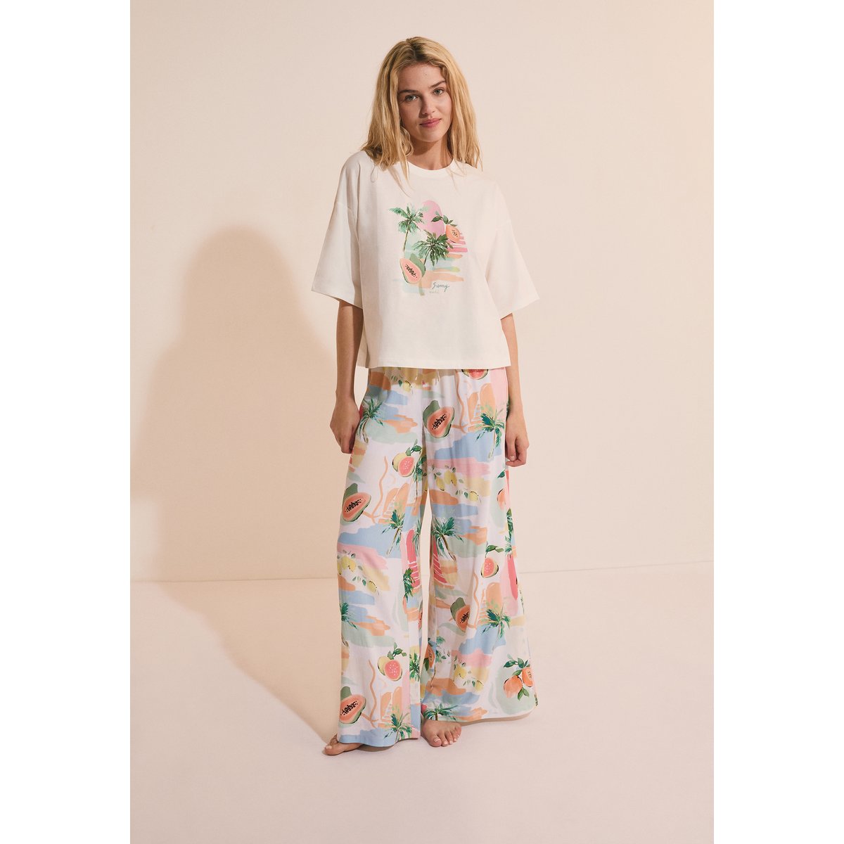 T-shirt de pyjama à imprimé en coton SPIRA ecru, ETAM