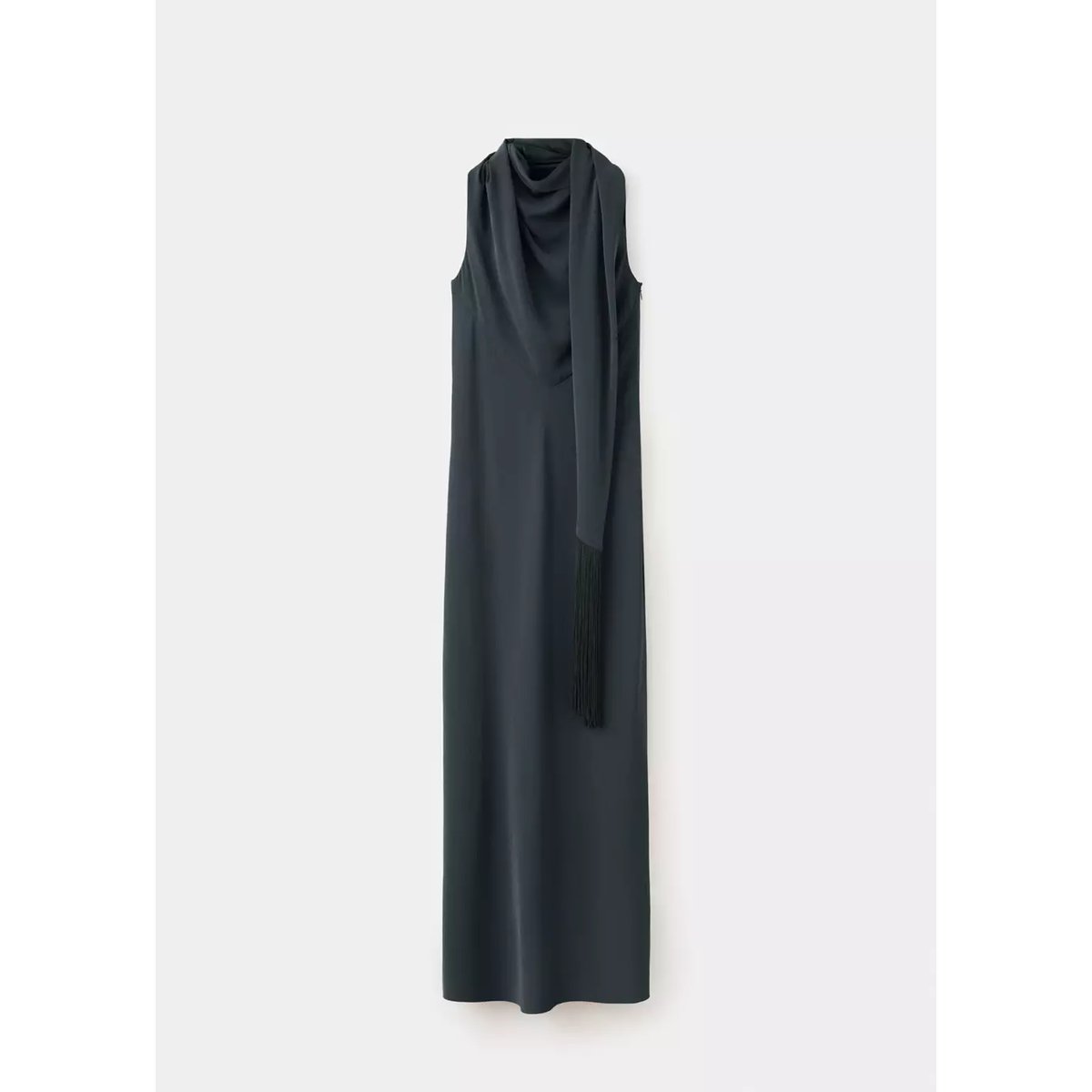 Robe col drapé avec foulard gris anthracite, MANGO