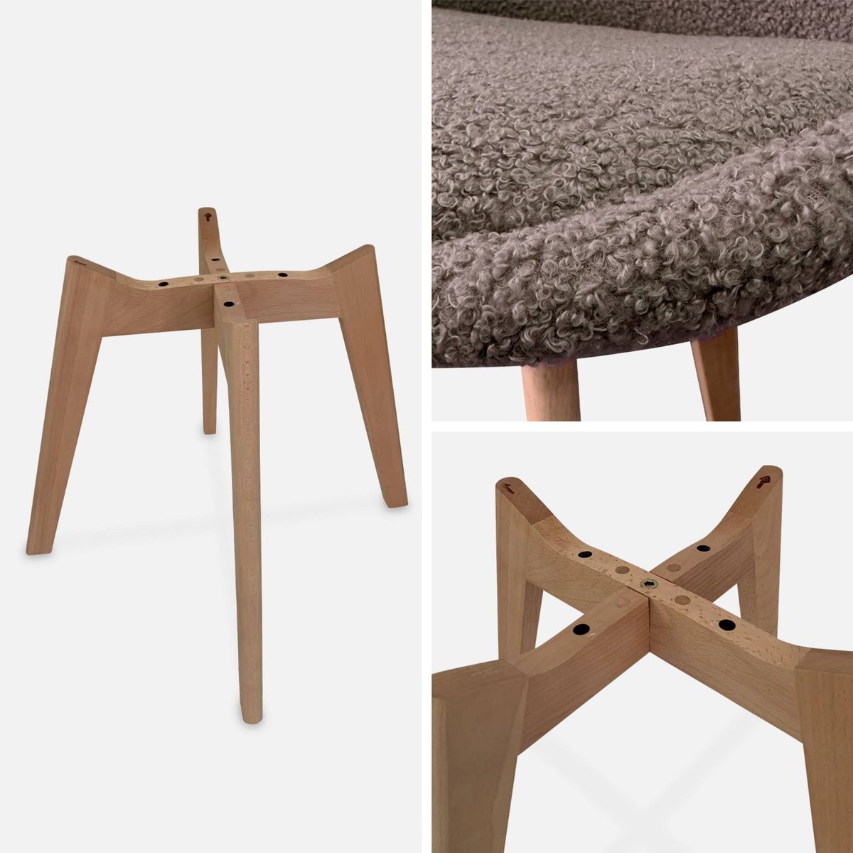 Chaise scandinave bois de hêtre et bouclette (lot de 4) NILS taupe, SWEEEK