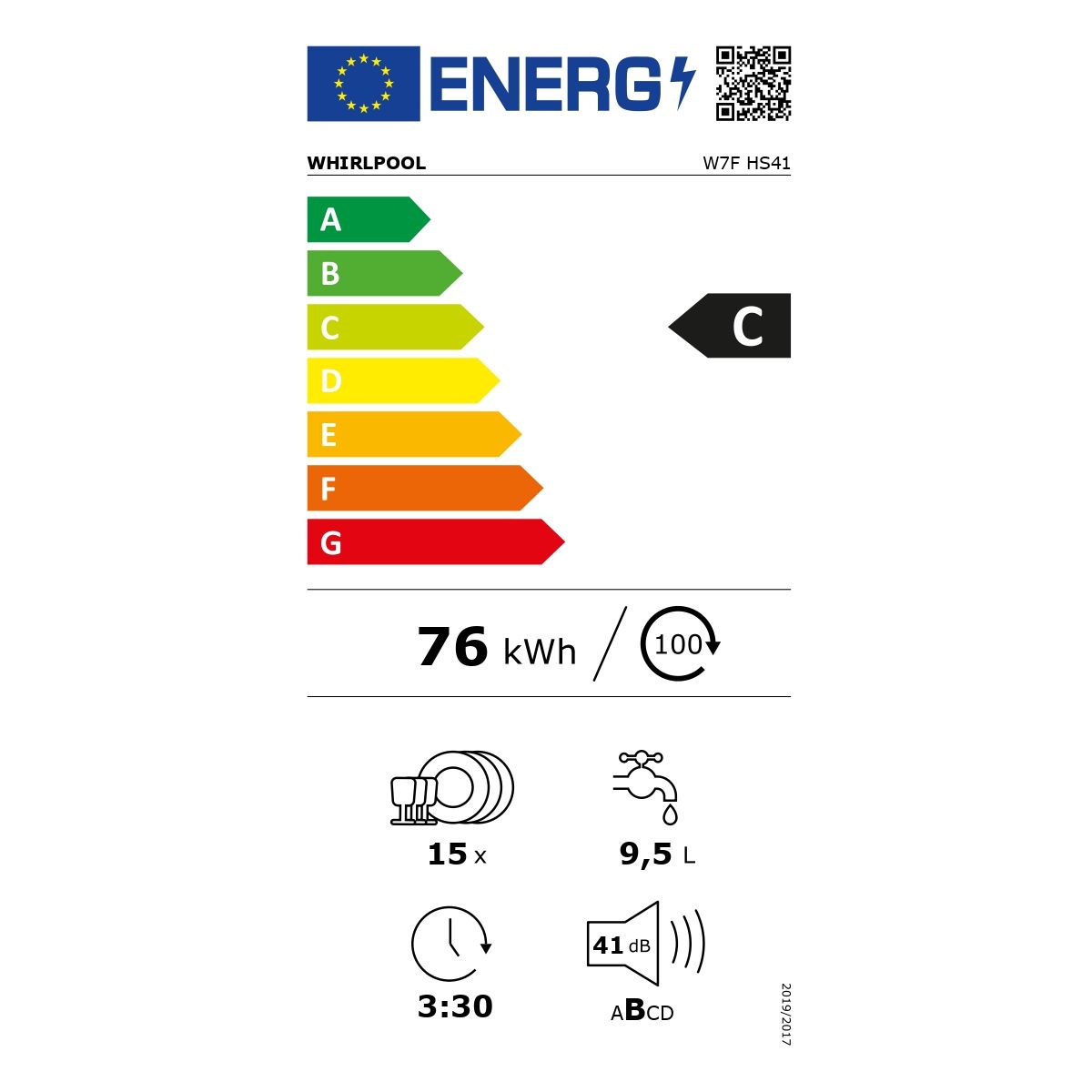 Lave vaisselle 60 cm W7FHS41 MaxiSpace couleur unique, WHIRLPOOL