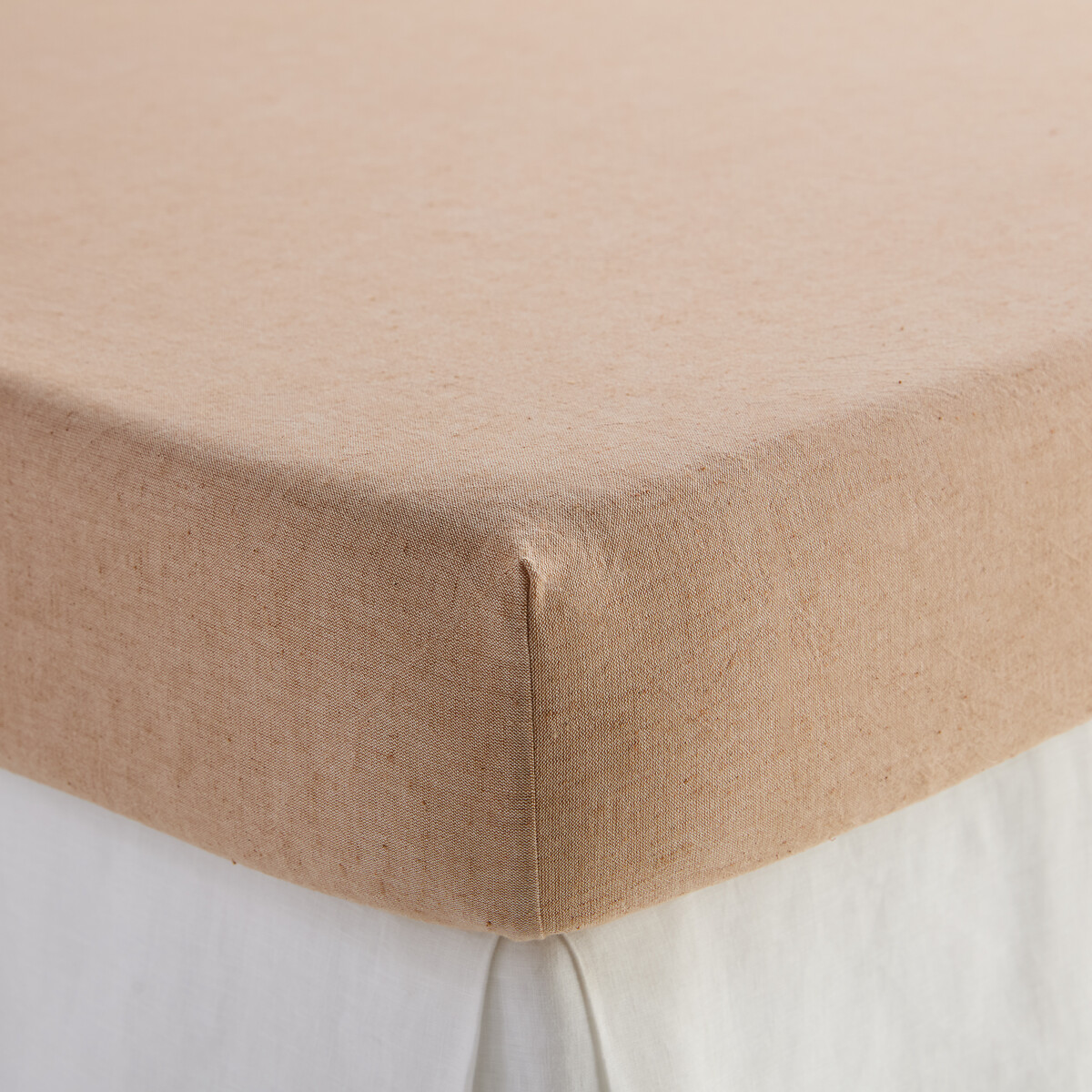 Sábana bajera lisa de algodón y lino lavado, de chambray, altura 30 cm, JILA beige , LA REDOUTE INTERIEURS