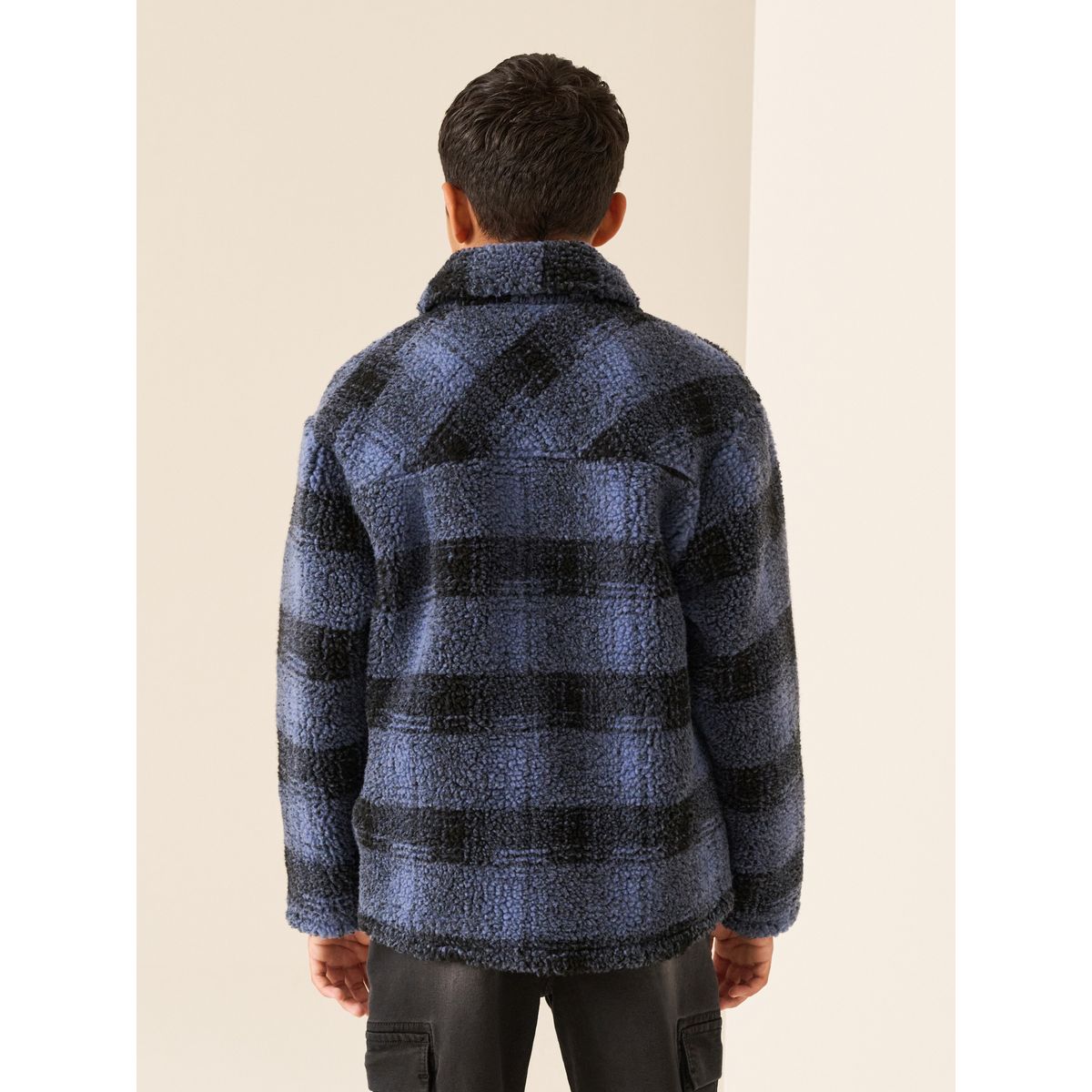 Veste-chemise polaire peau lainée carreaux bleus, NEXT