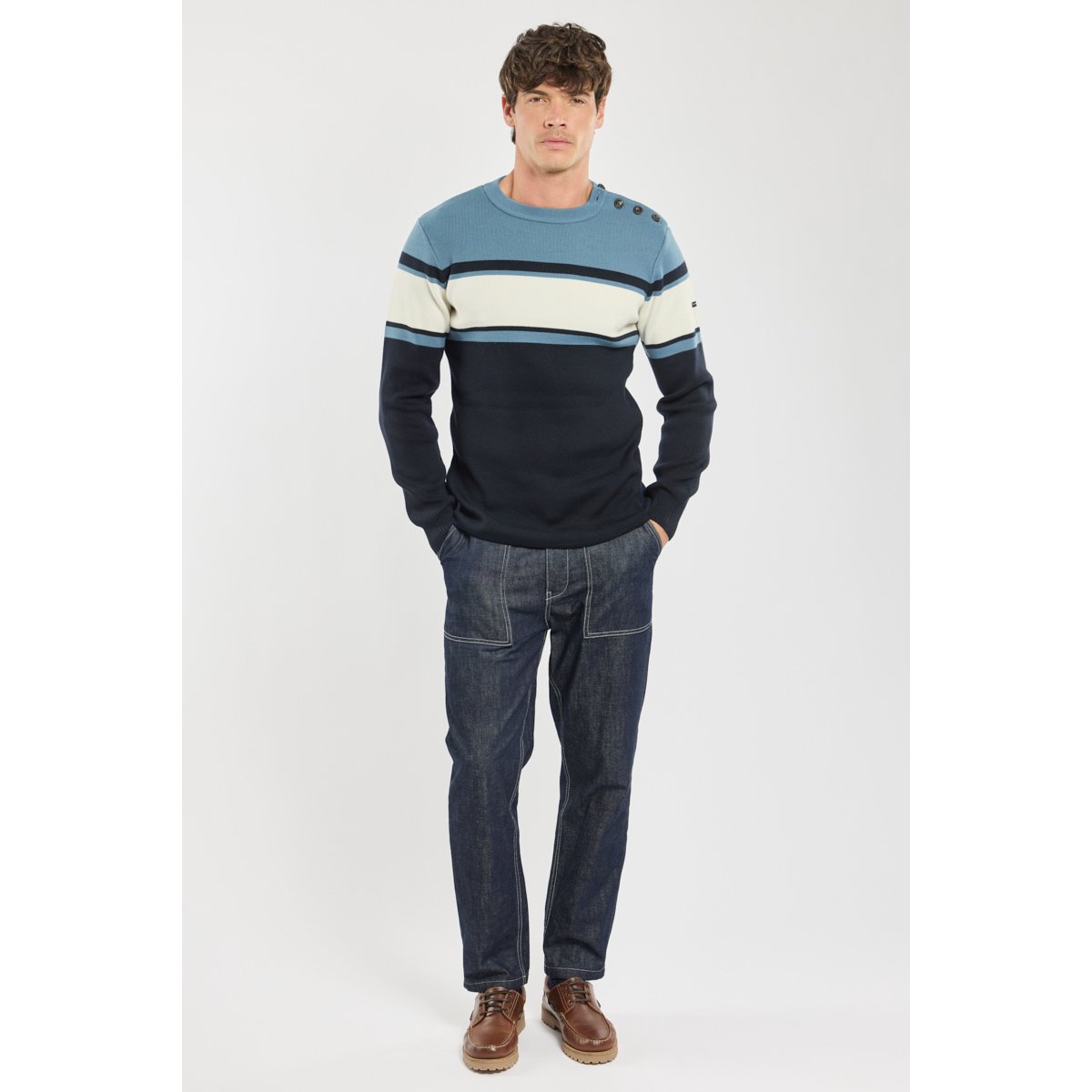 Pull rayé - laine marine deep/ bleufin/ natu, ARMOR-LUX