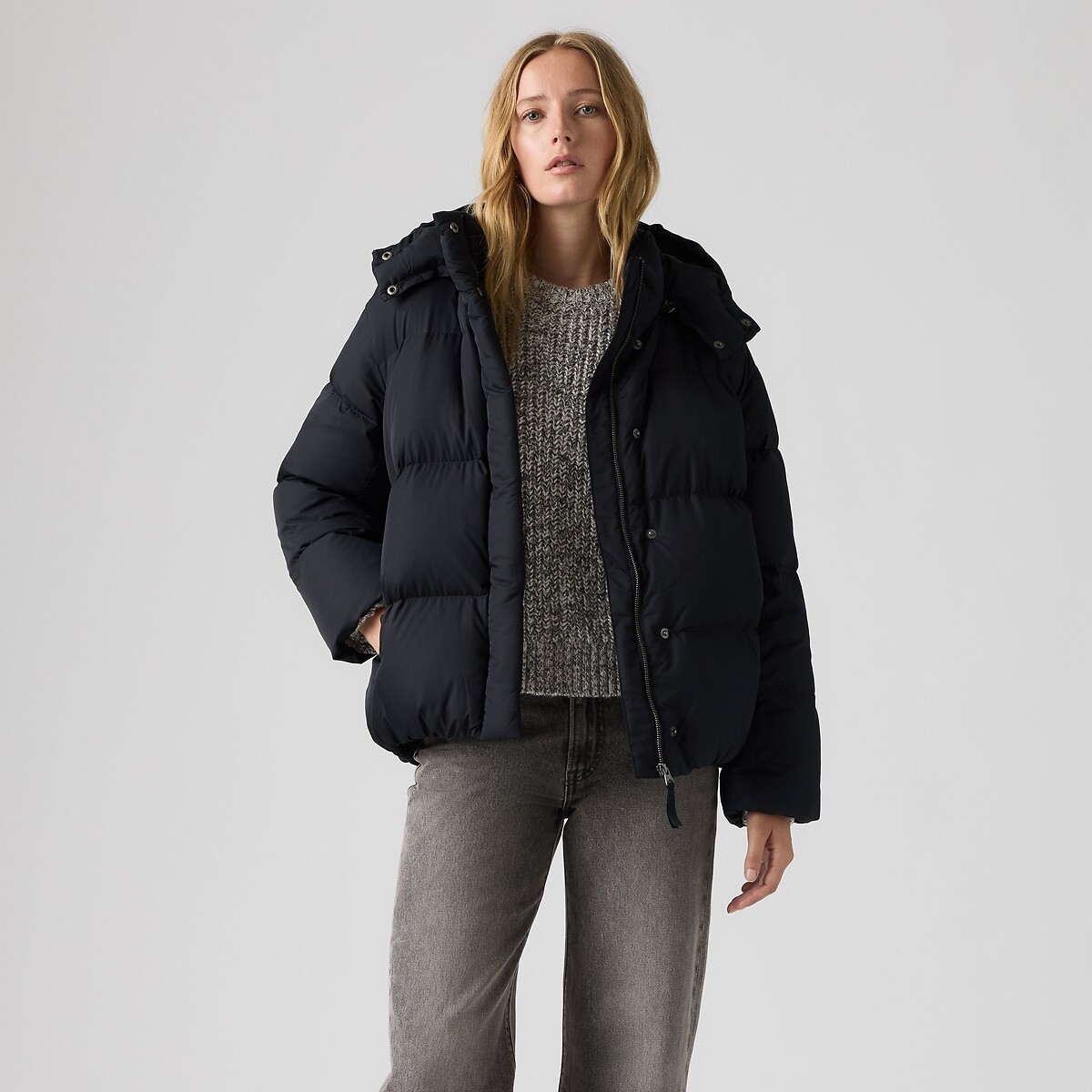 Doudoune courte à capuche anthracite, LEVI'S