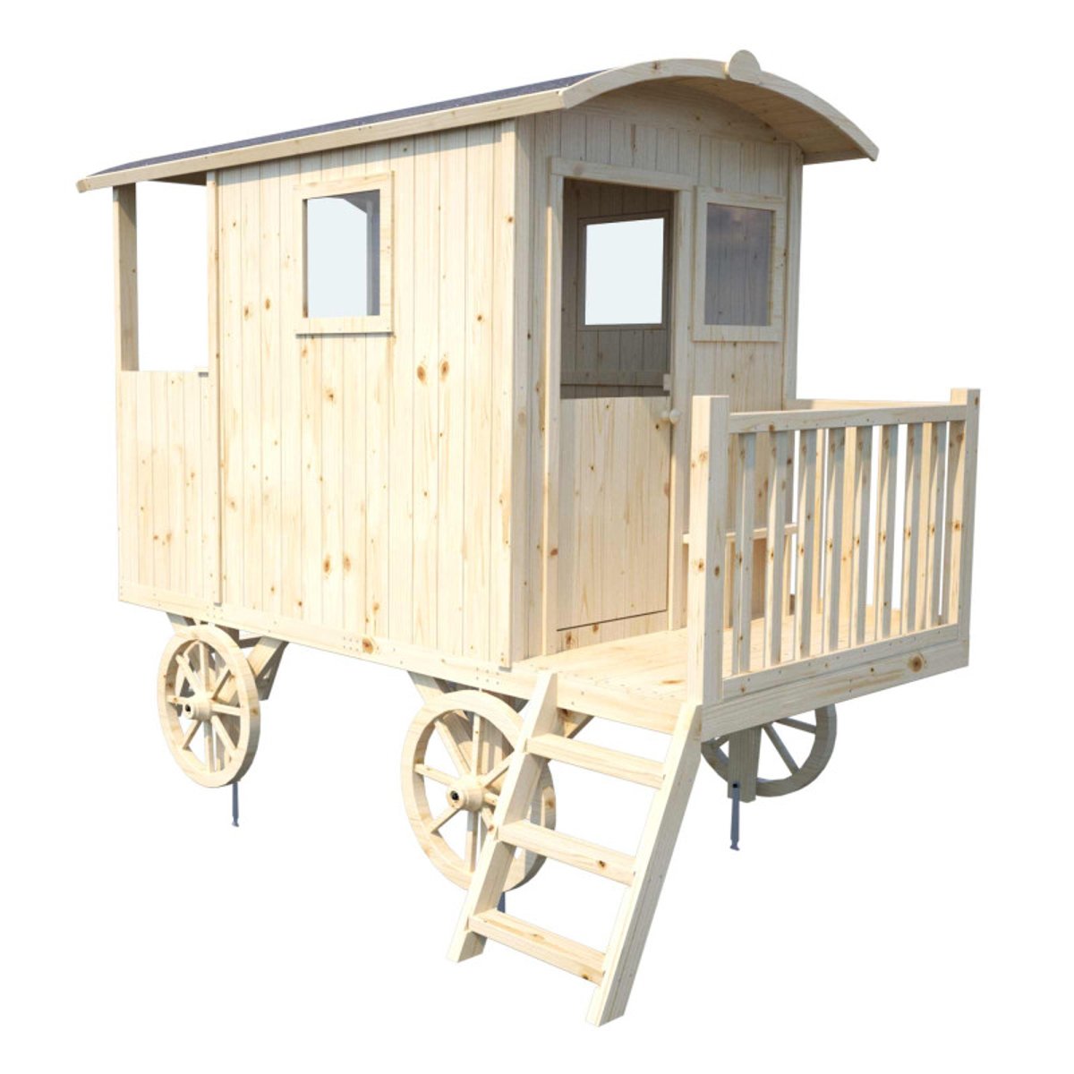 Cabane roulotte en bois sur pilotis pour enfants CARRY marron, SOULET