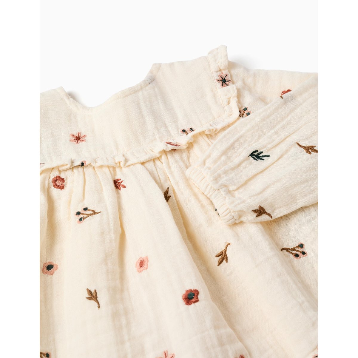 Blouse en coton à manches longues avec fleurs brodées blanc, ZIPPY