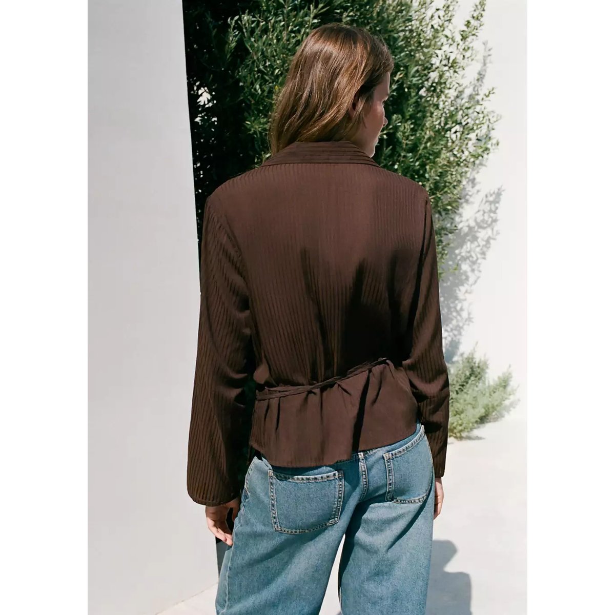 Chemise croisée à rayures marron, MANGO TEEN